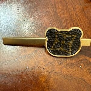 New upcycled Louis Vuitton Gold and Brown Bear Hair Clip